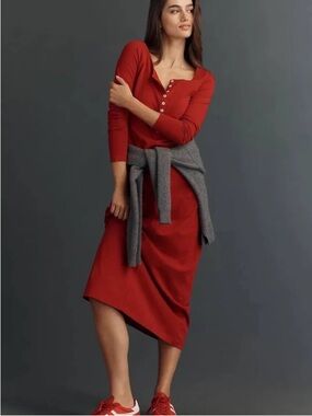 NWT Anthropologie L*Space Bright Red Button-Front Maxi Dress, Size XL
